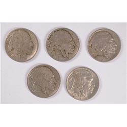 (5) 1913 (TYPE 1)  BUFFALO NICKELS