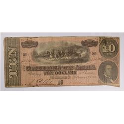 1864 $10 CONFEDERATE STATES OF AMERICA NOTE (T-68) FINE
