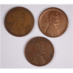 (3) 1911-S LINCOLN CENTS