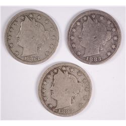 (3) 1883 W/C V-NICKELS