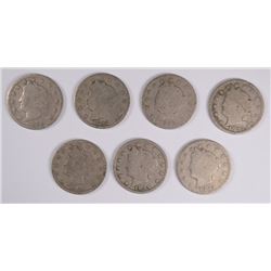 (7) V-NICKELS (1890, 1891, 1892, 1893, 1894, 1895 & 1896)