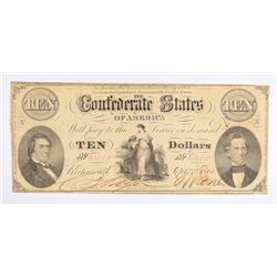 1861 $10 CONFEDERATE STATES OF AMERICA NOTE (T-25) VG/F