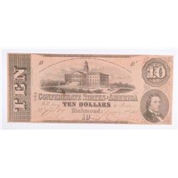 1862 $10 CONFEDERATE STATES OF AMERICA NOTE (T-52) XF/AU