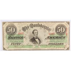 1863 $50 CONFEDERATE STATES OF AMERICA NOTE (T-57) AU/CU
