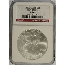 2006 $1 SILVER AMERICAN EAGLE NGC MS-69 (FIRST STRIKES)