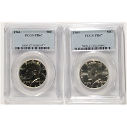 2 1964 KENNEDY HALVES PCGS PR-67