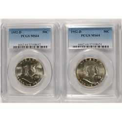 ( 2 ) 1952-D FRANKLIN HALF DOLLARS, PCGS MS-64