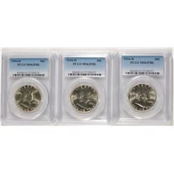 ( 3 ) 1954-D FRANKLIN HALF DOLLARS, PCGS MS-63 FBL