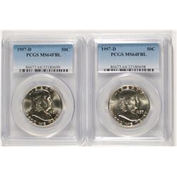 ( 2 ) 1957-D FRANKLIN HALF DOLLARS, PCGS MS-64 FBL