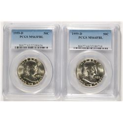 ( 2 ) 1959-D PCGS GRADED FRANKLIN HALF DOLLARS,: (1) MS-63 FBL & (1) MS-64 FBL