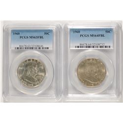 ( 2 ) 1960 PCGS GRADED FRANKLIN HALF DOLLARS,: (1) MS-63 FBL & (1) MS-64 FBL