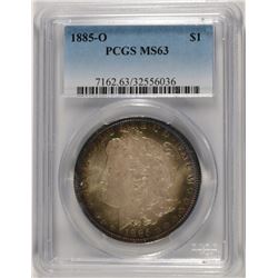 1885-O MORGAN SILVER DOLLAR, PCGS MS-63  NICE COLOR