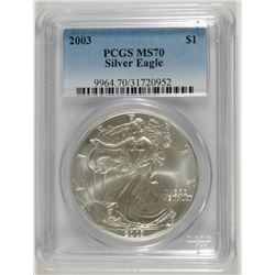 2003 AMERICAN SILVER EAGLE, PCGS MS-70! PERFECT!