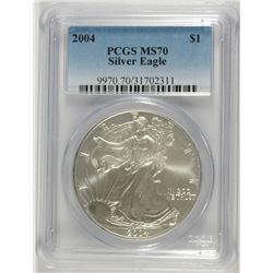 2004 AMERICAN SILVER EAGLE, PCGS MS-70!