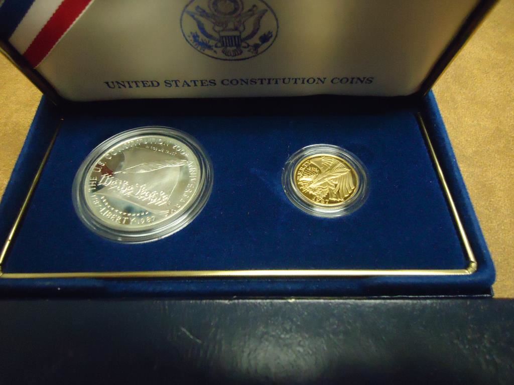 1987 GOLD & SILVER US CONSTITUTION PROOF SET CONTAINS 1987W 5 GOLD