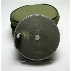 A Hardy Perfect trout fly reel, 33/8", in green canvas zip case...