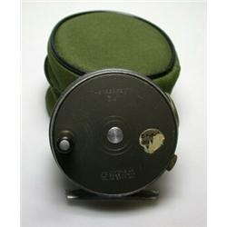 A Hardy Perfect trout fly reel, 31/8", in green canvas zip case...
