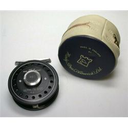 A Hardy Ultralite Disc No. 5 trout reel, 3", in blue and grey Hardy zip case...
