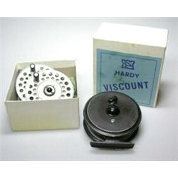 A Hardy Viscount 130 trout fly reel in original Hardy trade box, together with two spare spools...