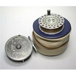 A Hardy LRH Lightweight trout fly reel, 31/8", together with a spare spool, in blue and grey Hardy..