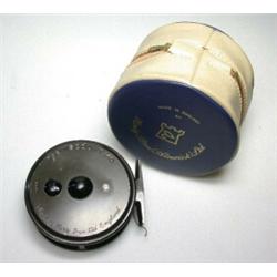 A Hardy Viscount 140 trout fly reel, 31/2", in blue and grey Hardy zip case...