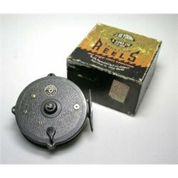 A J. W. Young Trudex reel, 4", black finish, in original card box...