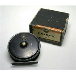 A J. W. Young Pridex trout reel, black finish, 31/2", in original Young's card box...