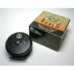 An Edgar Sealey Flyman reel, black finish, 31/2" in Young's 31/2" Condex card box...