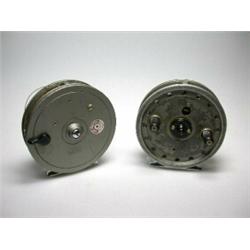 A J. W. Young Rapidex trotting reel, grey finish, 4"; together with another similar reel (2)...