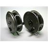 Image 1 : A J. W. Young Beaudex wide drum fly reel, grey finish, chrome foot, 33/8"; another similar with bla.