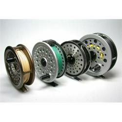 Four trout and salmon fly reels: including a Sage 506 bronze finish reel,  31/2; a Ryobi 357 superl.