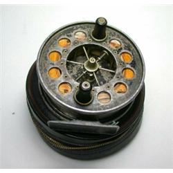 An Allcock's Aerial reel, black finish, 35/8", in black zip case...
