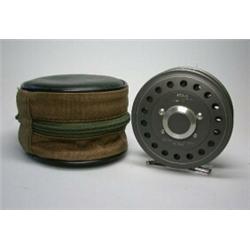 A Hardy JLH #7 Trout fly reel (No. 628), 33/8", in green zip case...