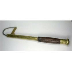 A Hardy brass telescopic gaff with ring turned wooden handle...