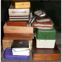 A collection of fishing floats in nine various wooden and plastic boxes, some fitted (9)...