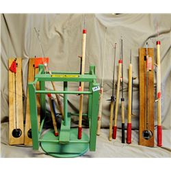 11 ICE FISHING POLES & TIP-UPS IN HOLDER