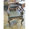 Image 1 : A WILLIAM IV DESK ARMCHAIR, crown back, padded oval splat, acanthus carved scrolled under-arms, s...