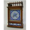 Image 1 : AN AESTHETIC MOVEMENT OAK BRACKET TIMEPIECE, c.1880, spindle gallery, blue and white enamel Arabi...