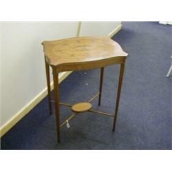 AN EDWARDIAN OCCASIONAL TABLE, Sheraton Revival style, shaped rectangular top, inlaid festoons of...