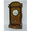 Image 1 : AN EDWARDIAN MAHOGANY MANTEL CLOCK, arched architectural case with extensive inlay of swags, stri...