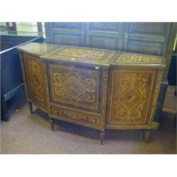 A LOUIS XVI STYLE PIER CABINET, early 20th Century, elaborate scrollwork and parquetry inlay, cen...