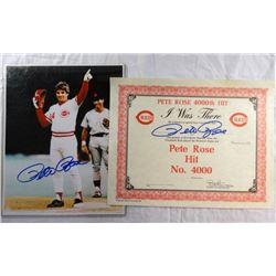 PETE ROSE 4000th HIT CERTIFICATE SIGNED w/COA & AUTOGRAPHED 8x10 PHOTO w/COA
