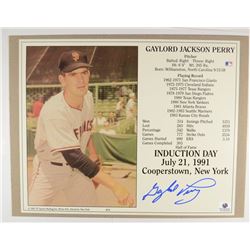GAYLORD PERRY SIGNED 8x10 HALL OF FAME INDUCTION DAY STAT CARD PHOTO