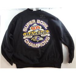 RAY LEWIS AUTOGRAPH XXXV SUPER BOWL SWEAT SHIRT  BALTIMORE RAVENS