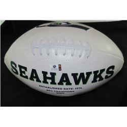 RUSSELL WILSON AUTOGRAPHED SIGNED LOGO FOOTBALL SEAHAWKS w/ COA