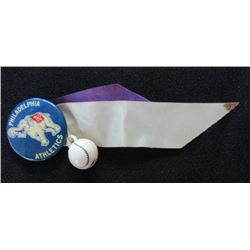 1930's Baseball Stadium Pin - Philadelphia Athletics With Ribbon & Baseball