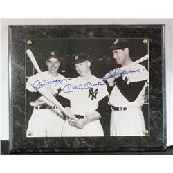 Mickey Mantle, Joe DiMaggio, and Ted Williams Signed Photo Plaque, NO COA
