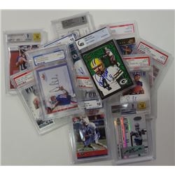 12 - AUTOGRAPHED FOOTBALL CARDS - ALL GRADED - 1999 -2005, FAVRE, BLEDSOE & MORE