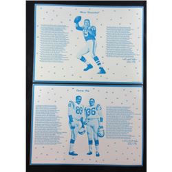1965 pair BALTIMORE COLTS Opening Day 16x11 PLACE MAT w/ JOHNNY UNITAS