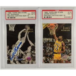 2 - BASKETBALL HOFer AUTO CARDS, BILL SHARMAN & JAMES WORTHY - BOTH PSA